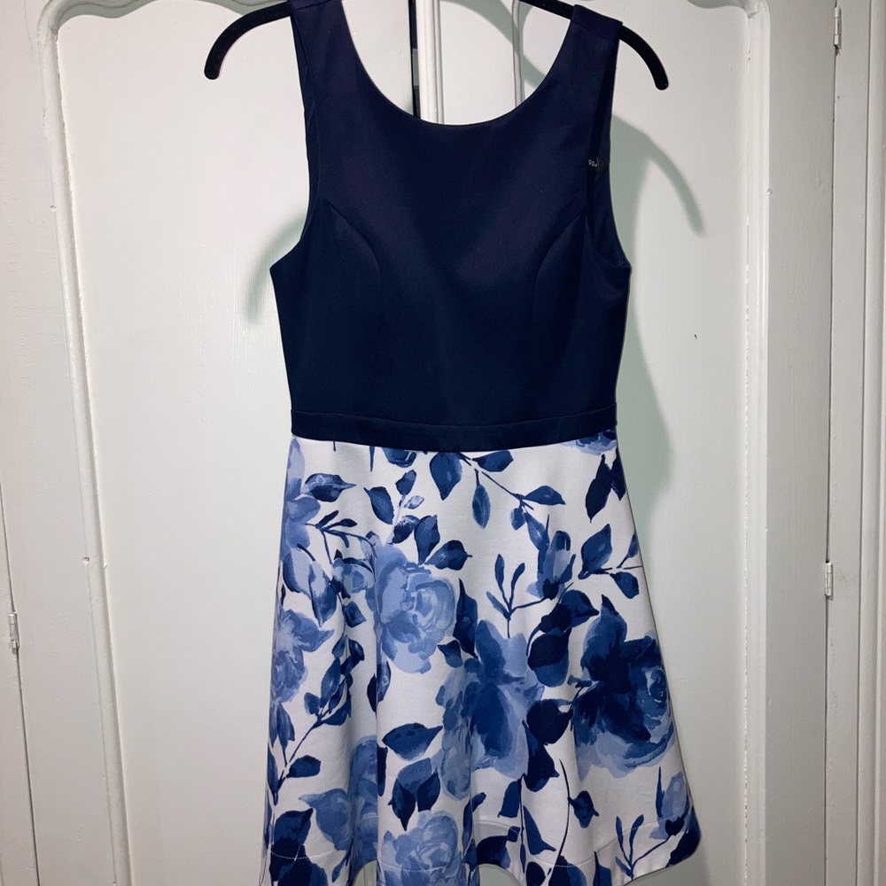 Blue backless floral dress